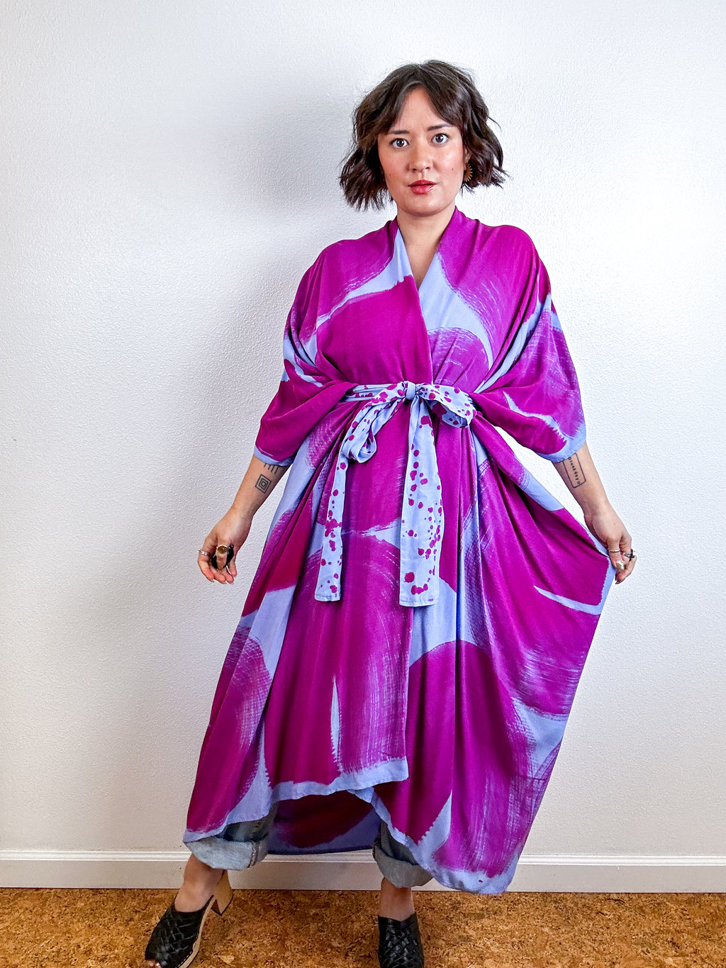Hand-Dyed High Low Kimono Blue Amethyst Arc