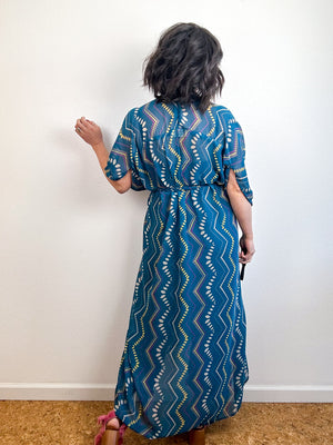 Print High Low Kimono Teal Chevron Chiffon