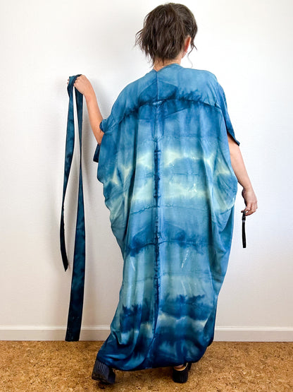 Hand-Dyed High Low Kimono Teal Watercolor