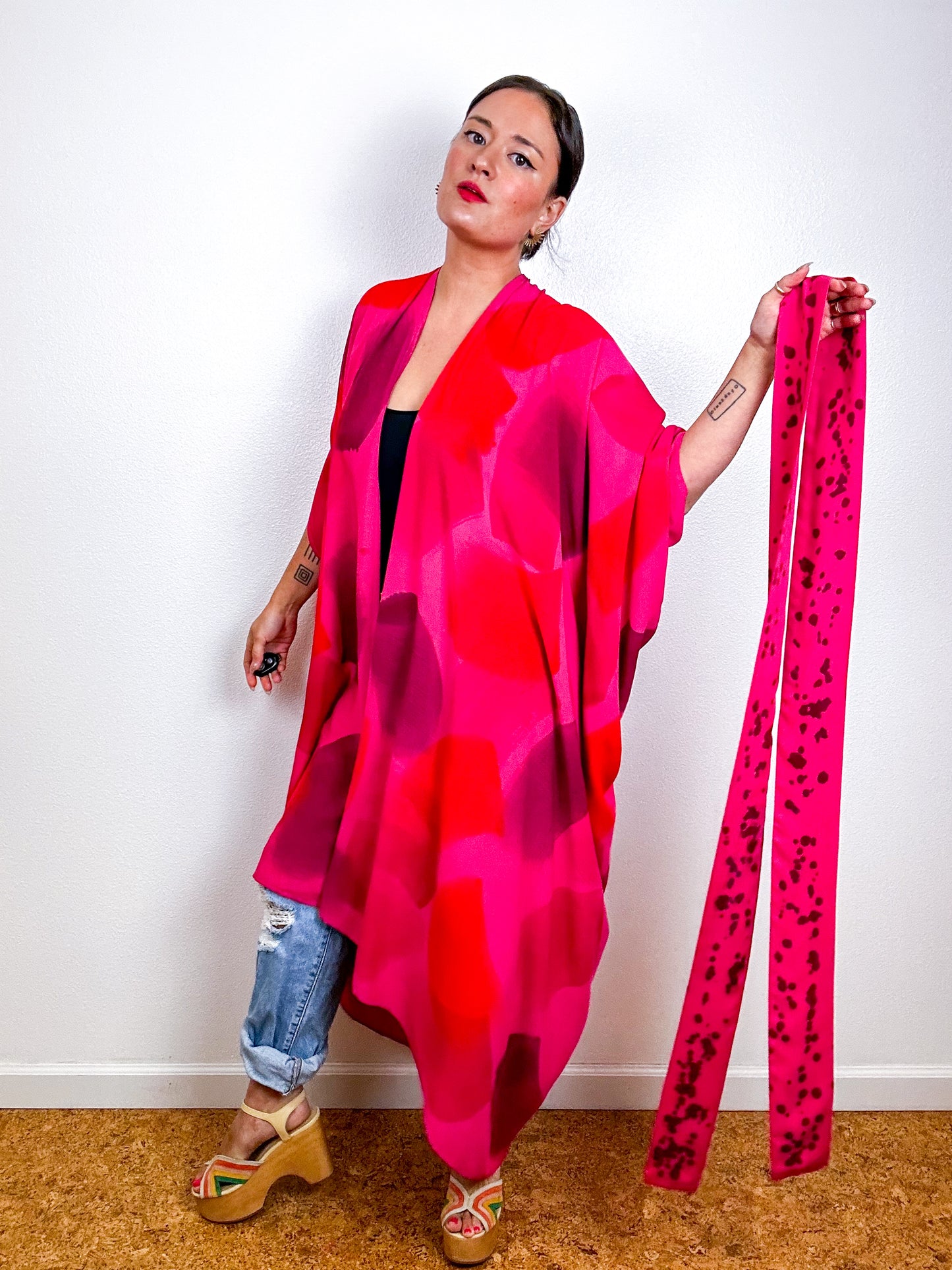 Hand-Dyed High Low Kimono OOAK Fuchsia 2