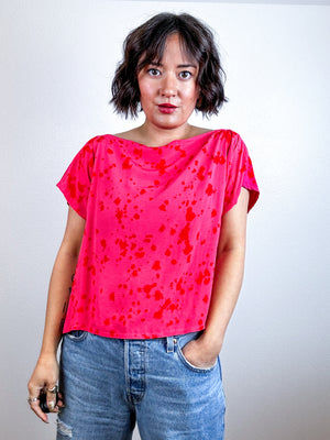 Hand-Dyed Flip Crop Rayon Fuchsia Coral Red Speckle