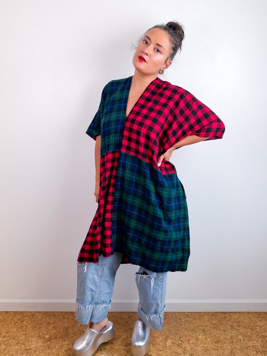 Plaid Flannel Caftan Dress Red Green