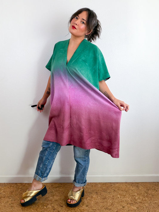 Hand-Dyed Linen Blend Caftan Dress Forest Peony Madrone Gradient