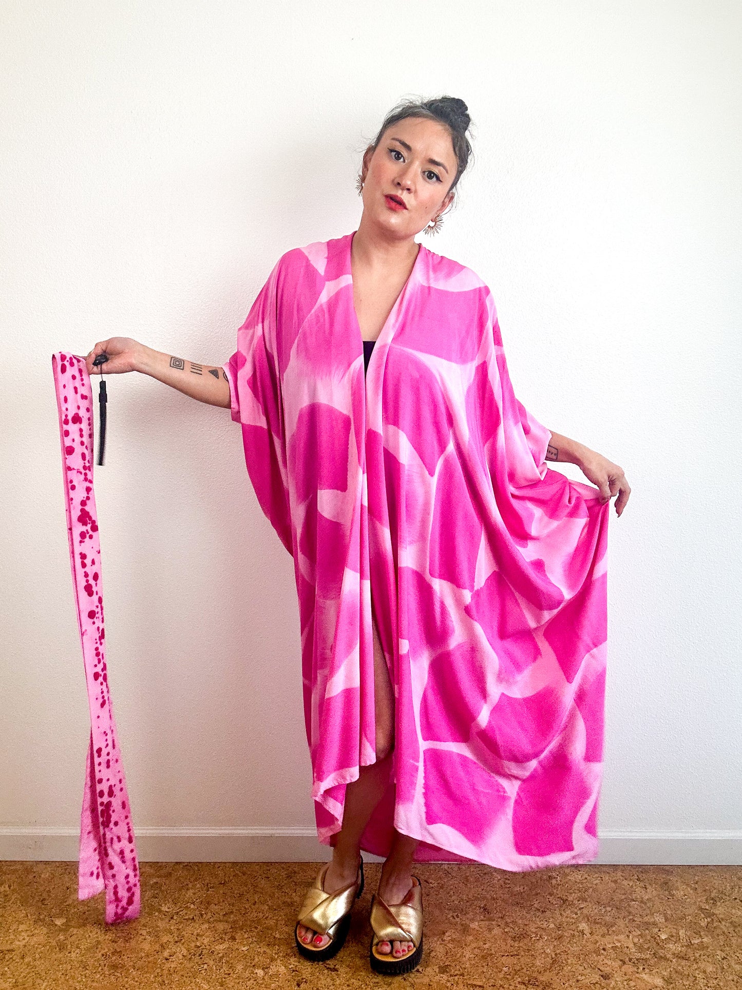 Hand-Dyed High Low Kimono Powder Pink Brush