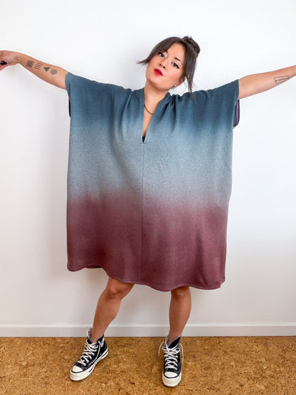 Hand-Dyed Sweatshirt Caftan Dress Charcoal Sage Terracotta Gradient