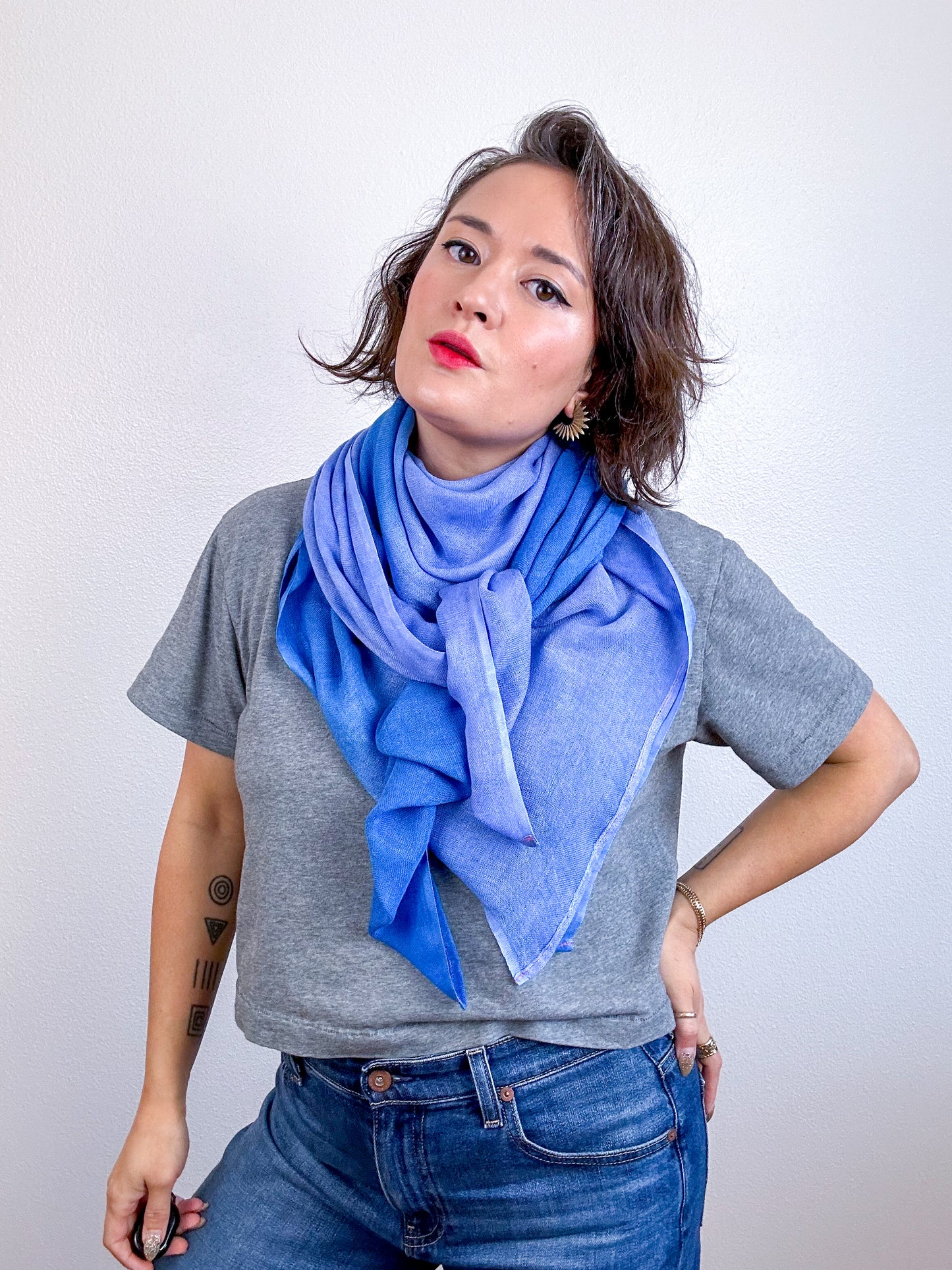 Hand-Dyed Two Tone Gauze Scarf Lapis Periwinkle