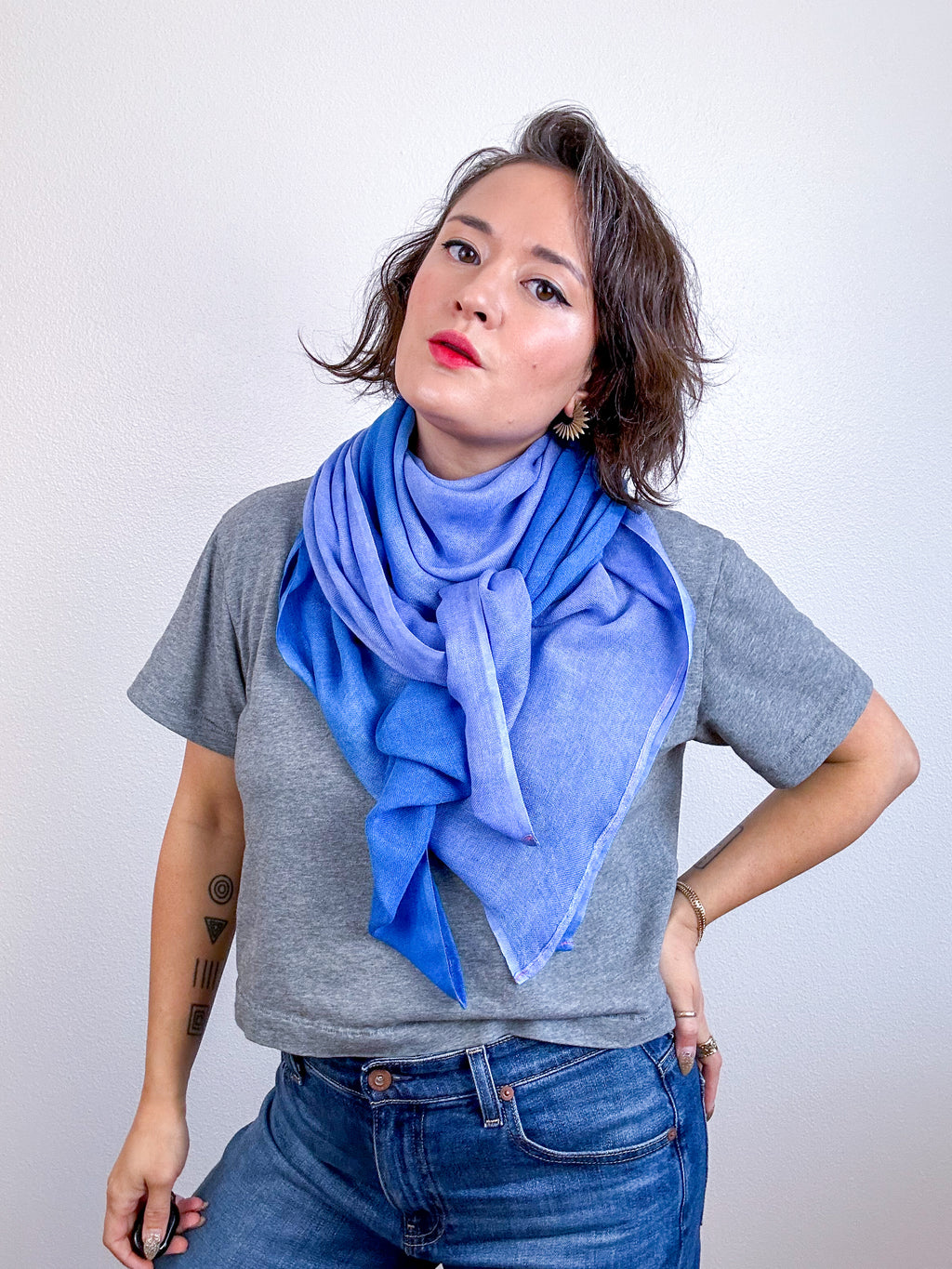 Hand-Dyed Two Tone Gauze Scarf Lapis Periwinkle