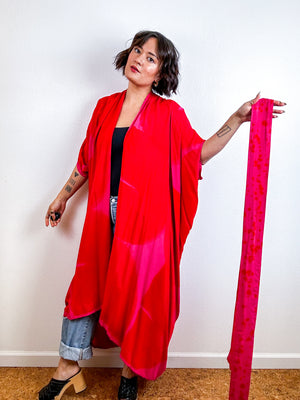 Hand-Dyed High Low Kimono Fushia Red Arc