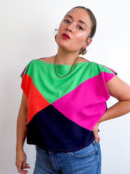 Linen Blend Flip Crop Fuchsia Navy Green Orange