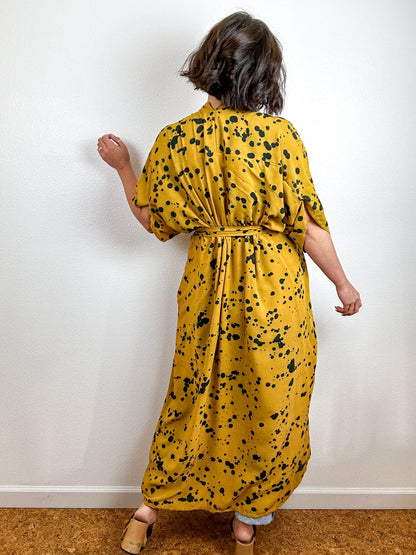 Hand-Dyed High Low Kimono Marigold Black Speckle