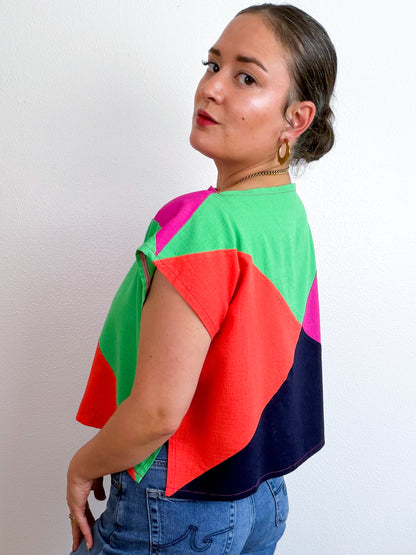 Linen Blend Flip Crop Fuchsia Navy Green Orange