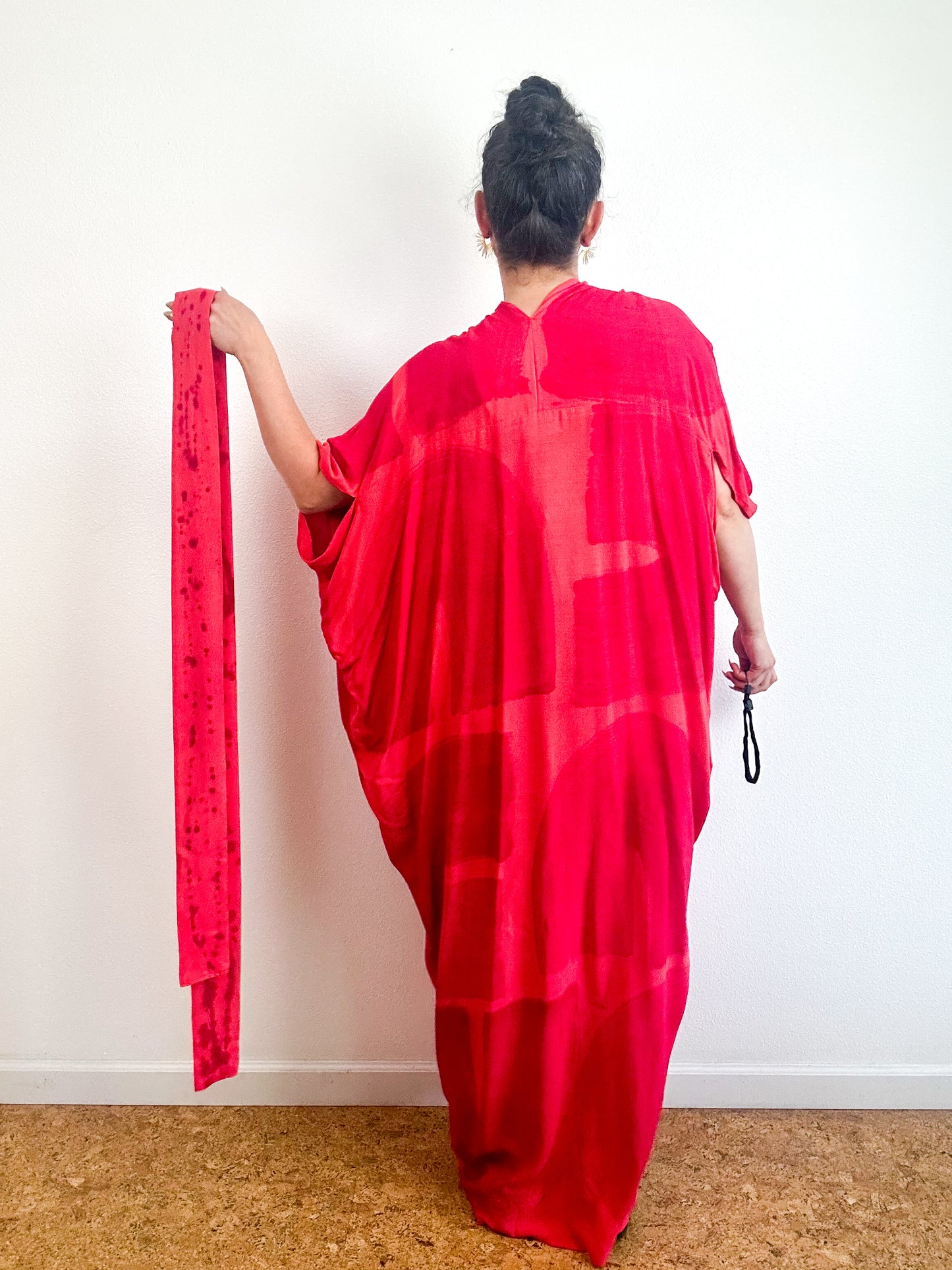 Hand-Dyed High Low Kimono Coral Fuchsia Arc