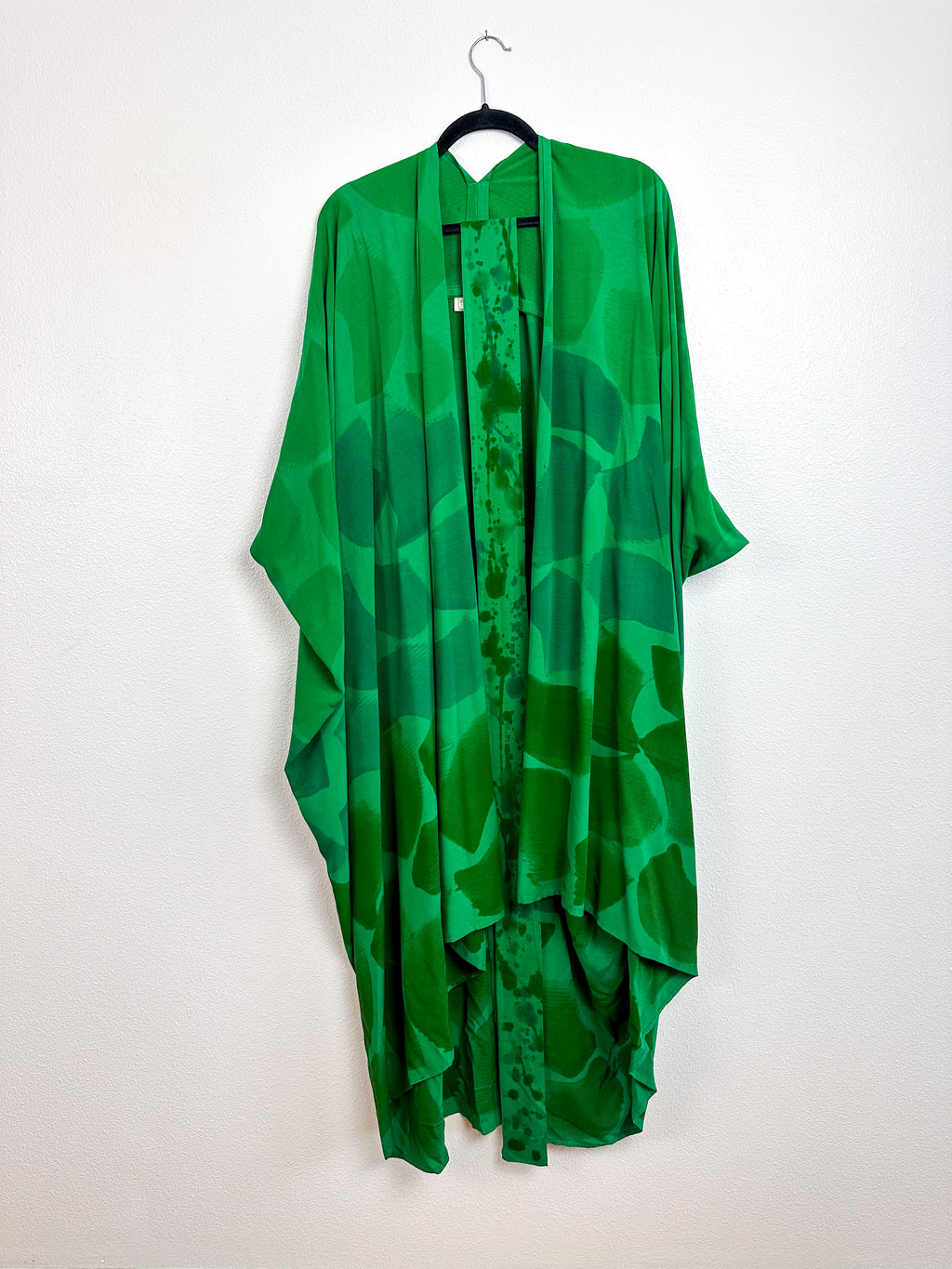 Hand-Dyed High Low Kimono Green Ombré Brush