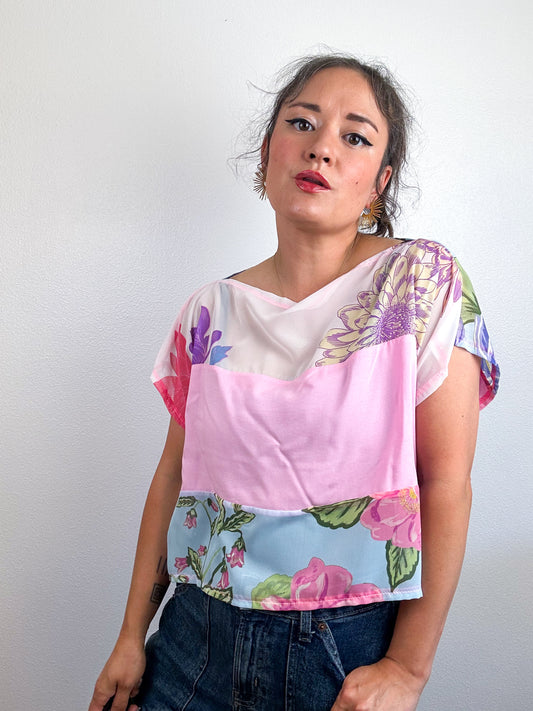 Scrappy Crop Aqua Pink Floral