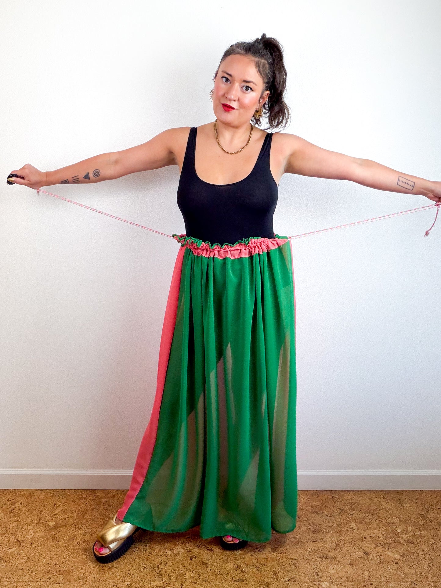 THE SKIRT Coral Green Reversible Chiffon