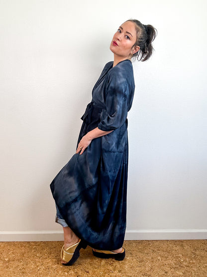 Hand-Dyed High Low Kimono Soft Black Lines