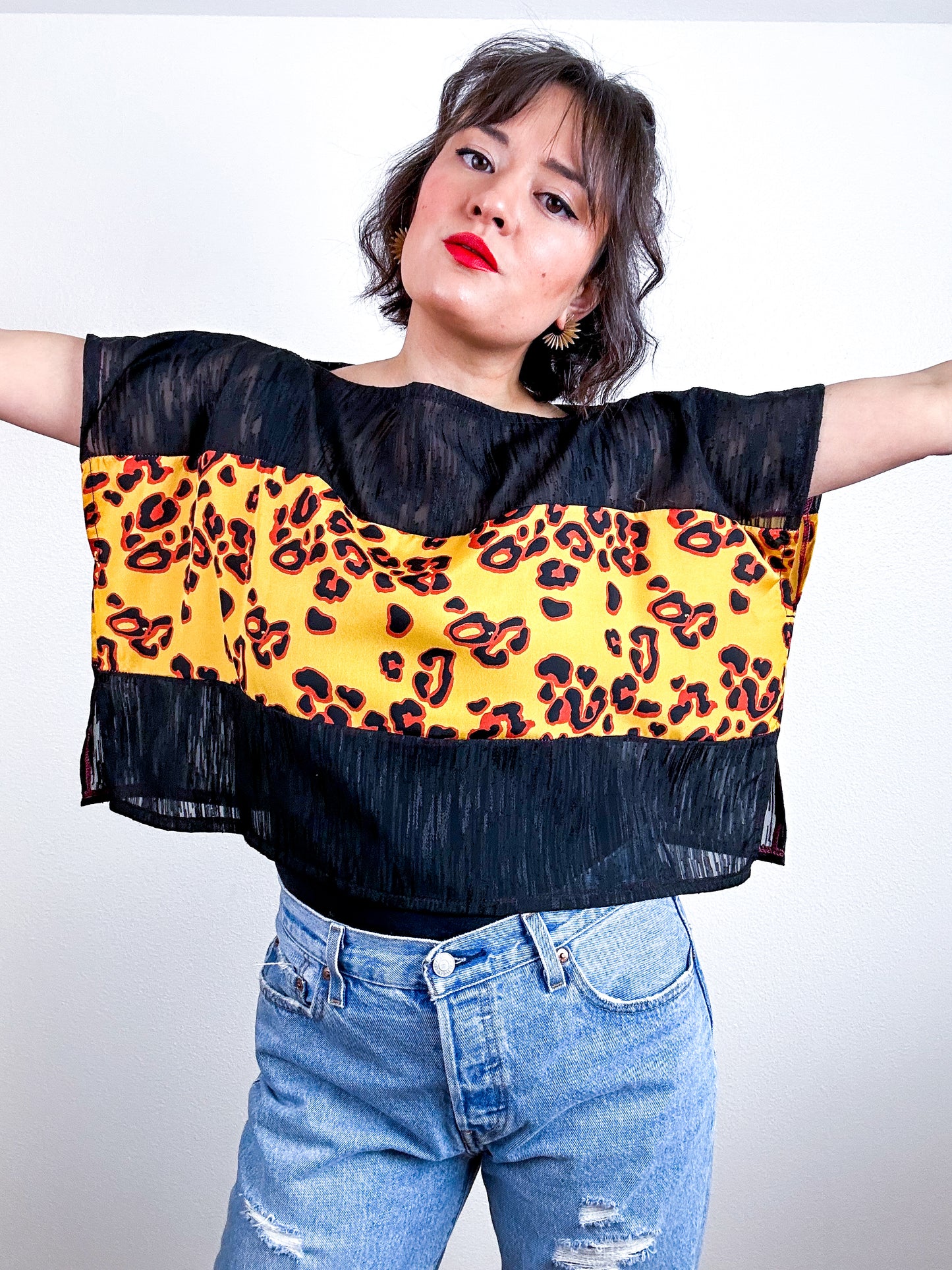 Scrappy Crop Black Leopard Print