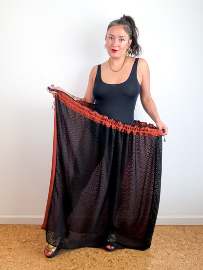THE SKIRT Rust Black Dots Reversible Chiffon