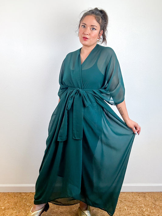 Solid High Low Kimono Hunter Green Chiffon