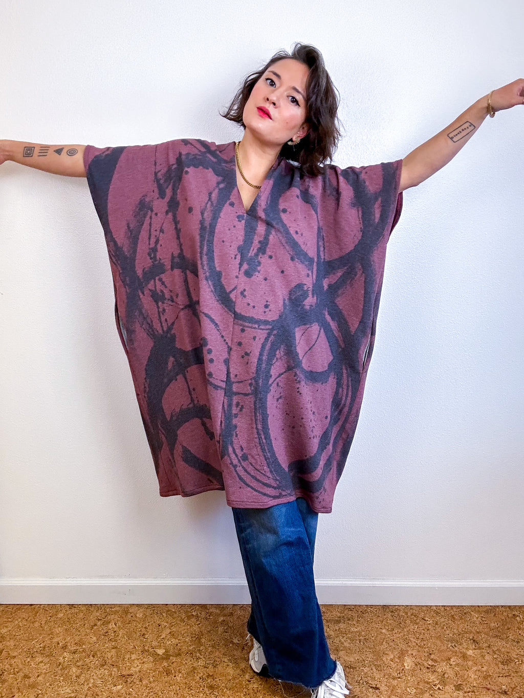 Oversized Hand-Dyed Sweatshirt Smock Dress Maroon Sumi