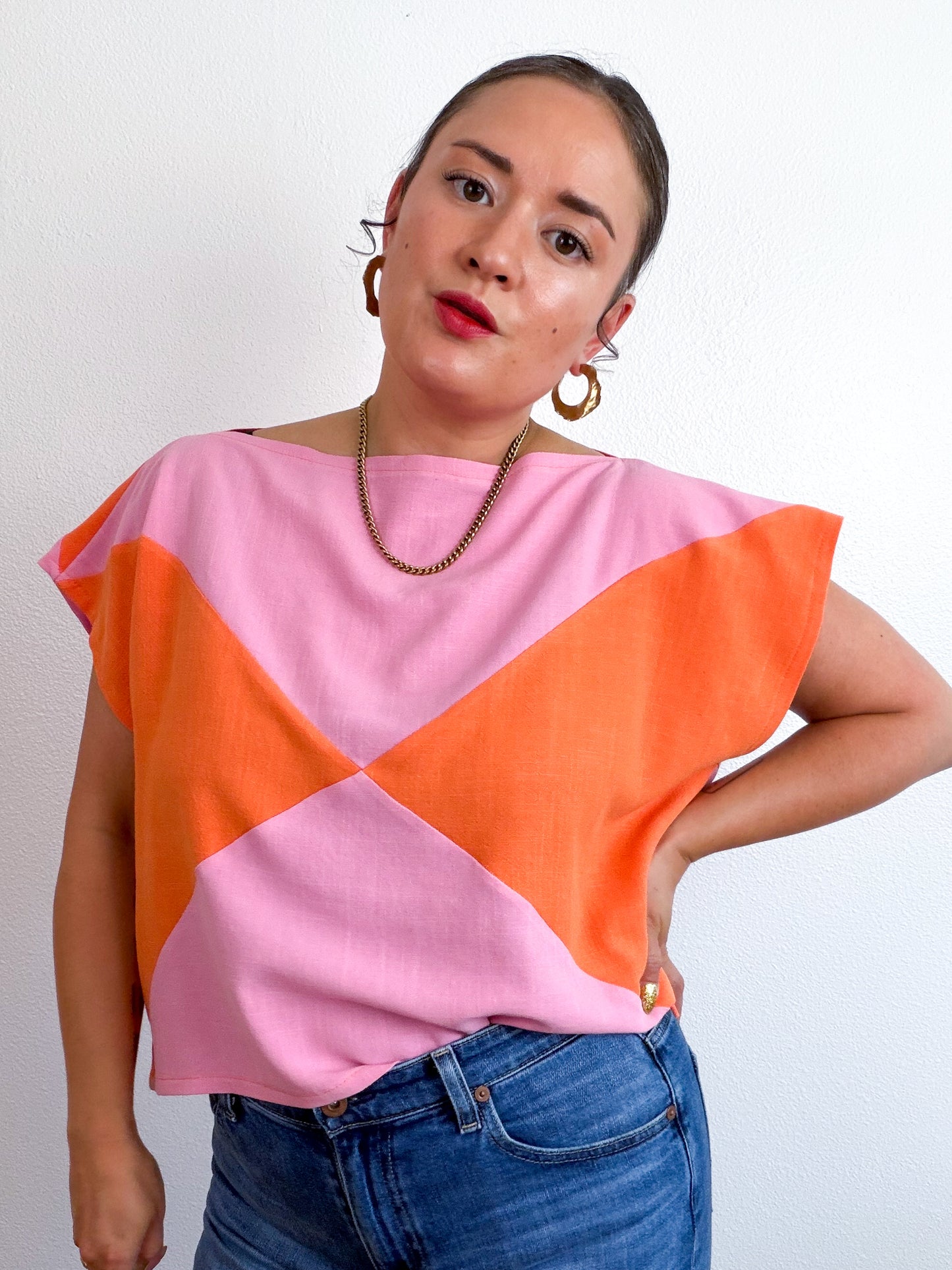 Linen Blend Flip Crop Pink Orange