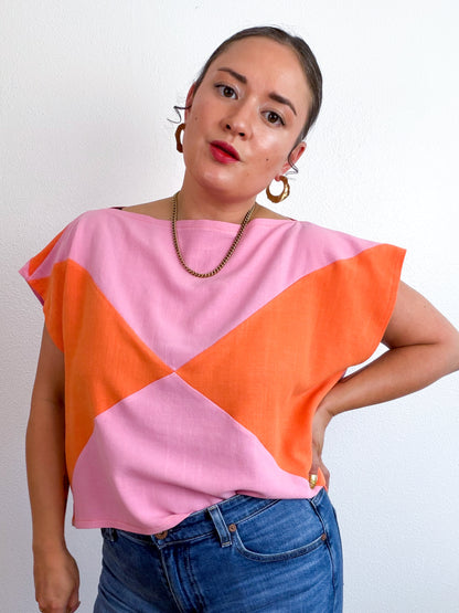 Linen Blend Flip Crop Pink Orange