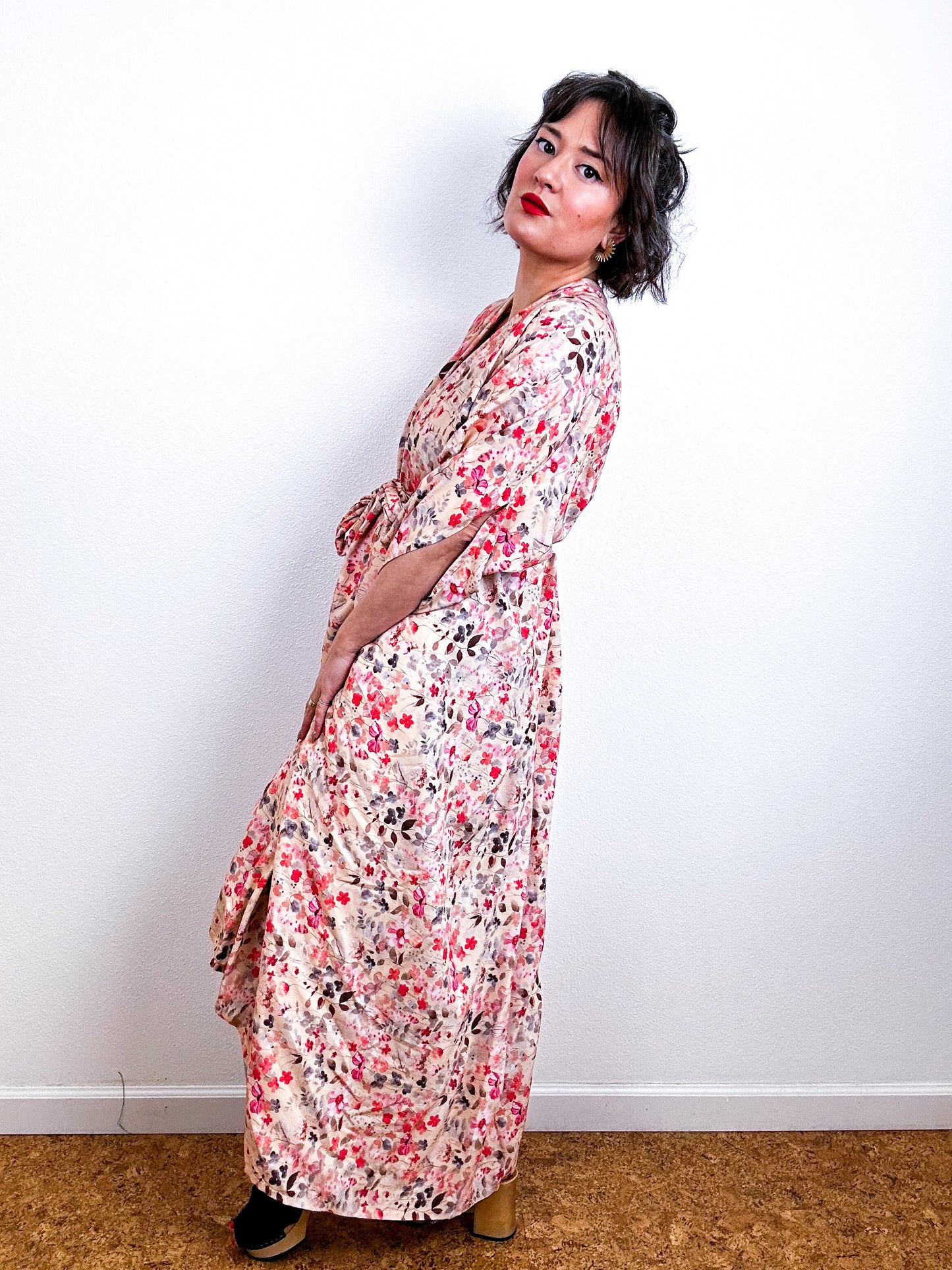 Print High Low Kimono Blush Botanical Challis