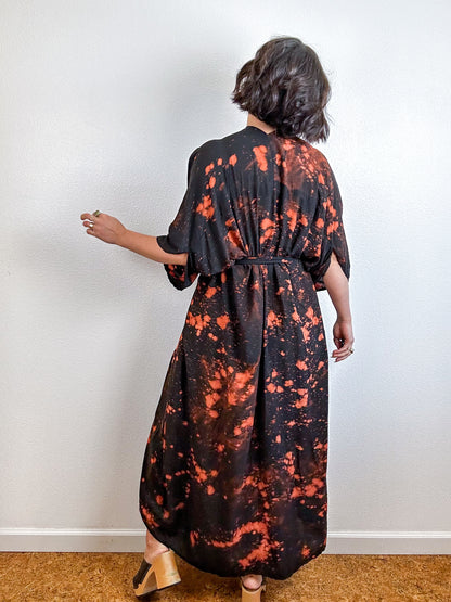 Bleached High Low Kimono Black Rust Speckle
