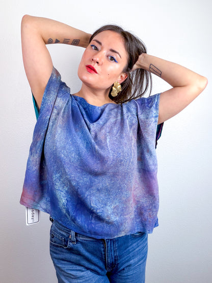 Hand-Dyed Bamboo Flip Crop Teal Blue Speckle