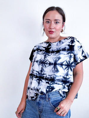 Hand-Dyed Flip Crop Rayon Black Shibori Tie