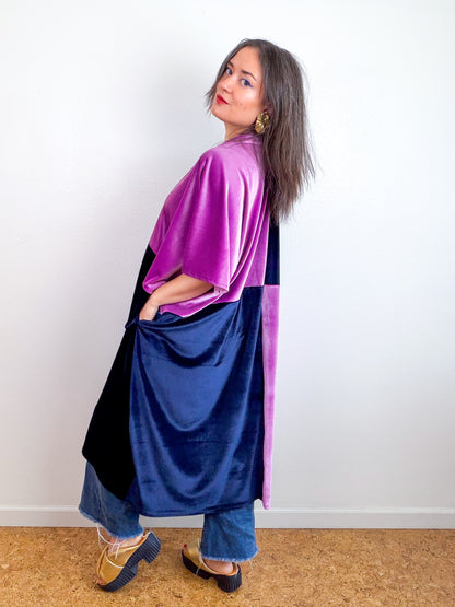 Velvet Caftan Dress Navy Lavender Color Block