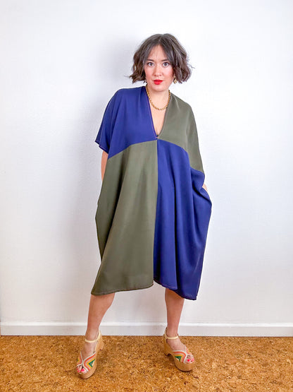 Color Block Mini Caftan Dress Navy Olive