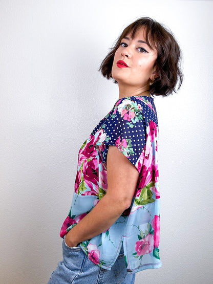 Scrappy Crop Navy Pink Floral