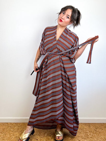 Print High Low Kimono Rust Stripes Georgette