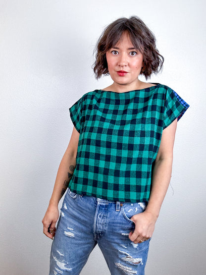 Flip Crop Plaid Flannel Blue Green