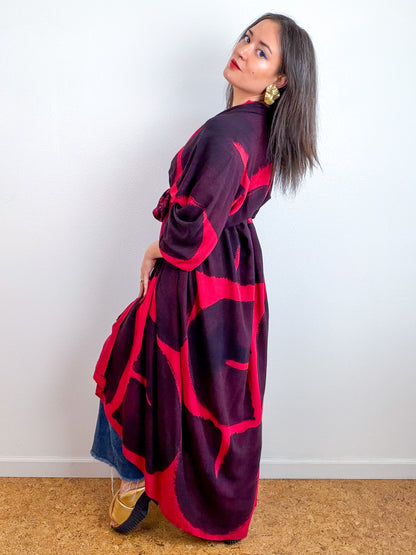 Hand-Dyed High Low Kimono Crimson Black Arc