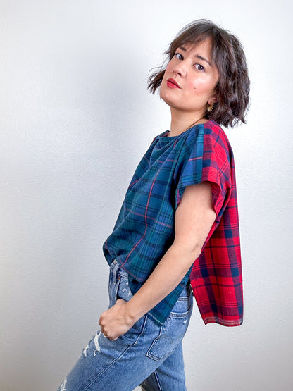 Flip Crop Plaid Flannel Red Navy