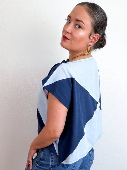 Linen Blend Flip Crop Navy Aqua