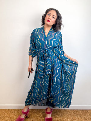 Print High Low Kimono Teal Chevron Chiffon