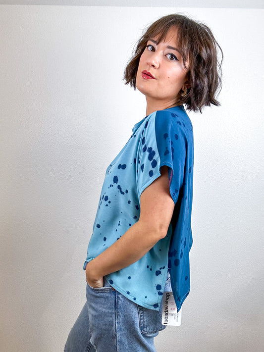 Hand-Dyed Flip Crop Rayon Aqua Teal Indigo Speckle