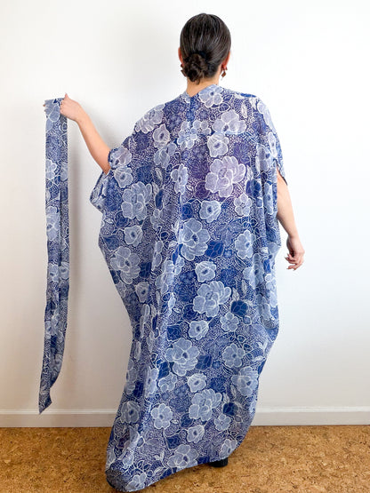 Print High Low Kimono Navy Floral Chiffon