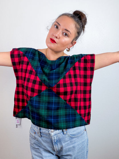 Plaid Flannel Flip Crop Red Green