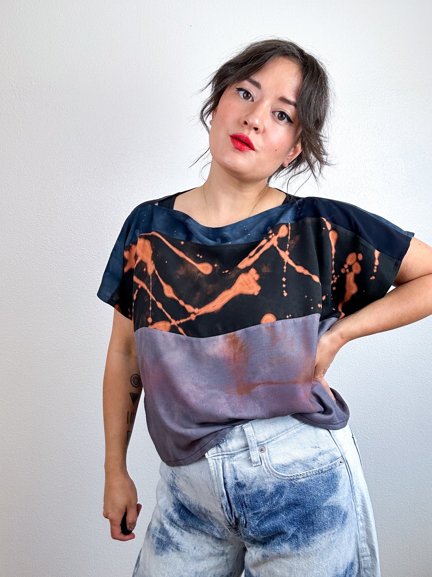 Hand-Dyed Bamboo Scrappy Crop Black Rust Lavender Mix