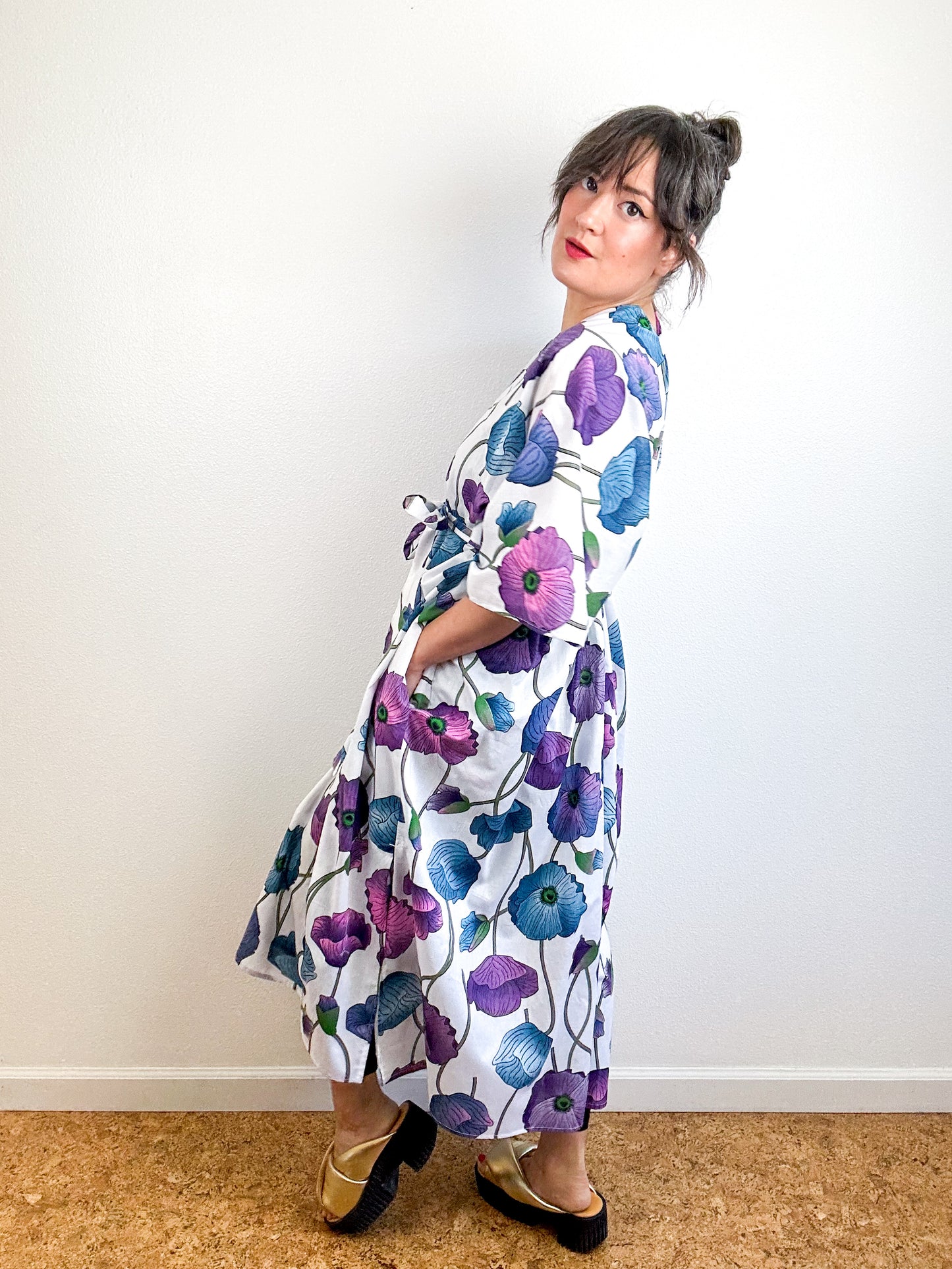 Print Duster Kimono Royal Poppy Cotton Lawn