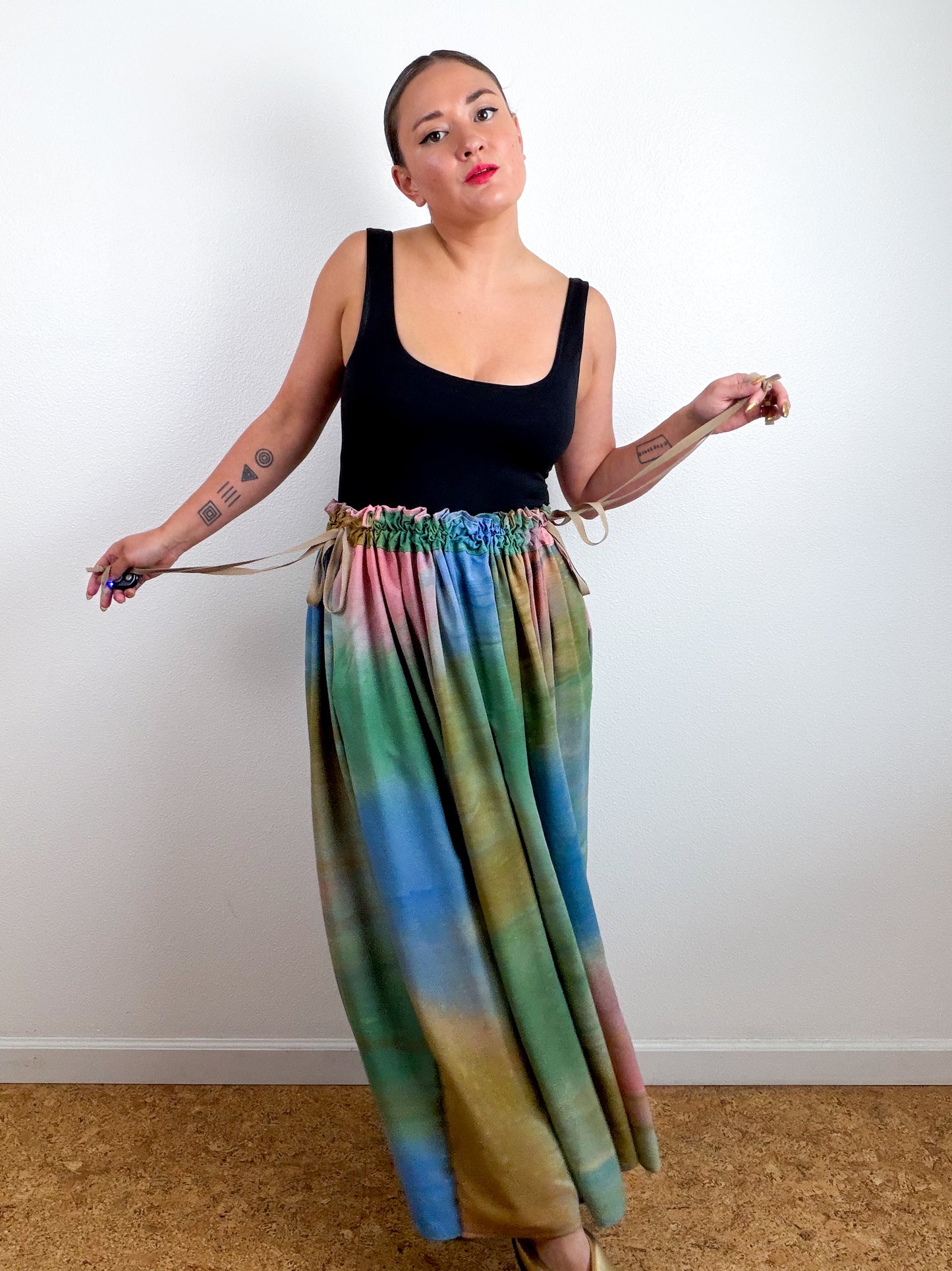 THE SKIRT Hand-Dyed Green Blue Bronze Coral Bamboo
