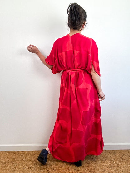 Hand-Dyed High Low Kimono Coral Fuchsia Brush