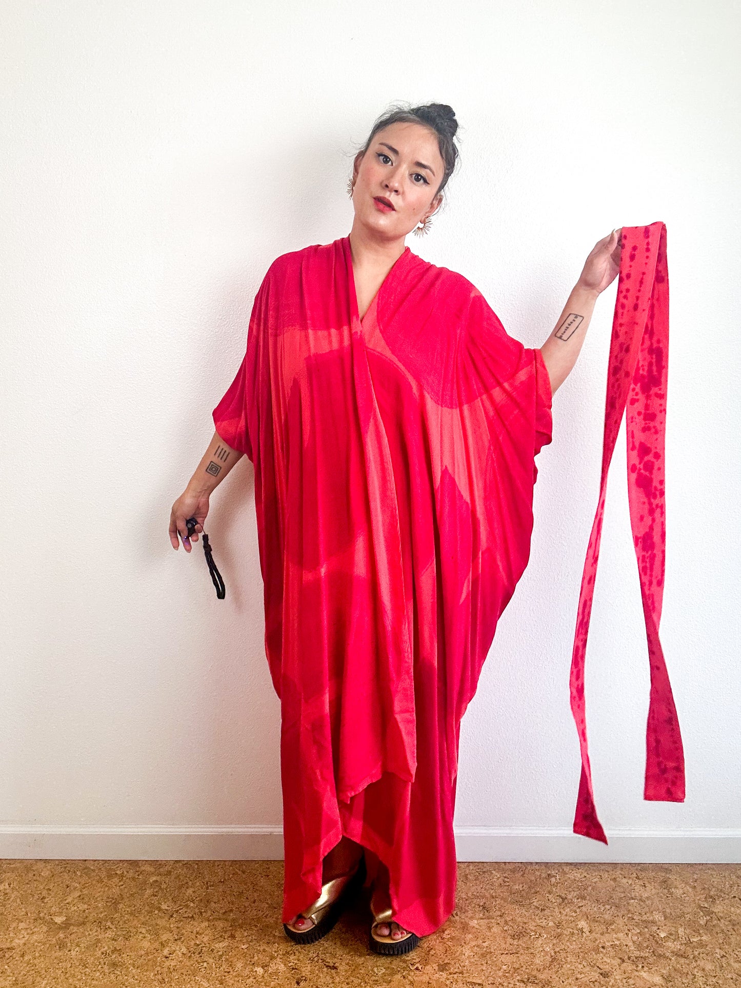Hand-Dyed High Low Kimono Coral Fuchsia Arc