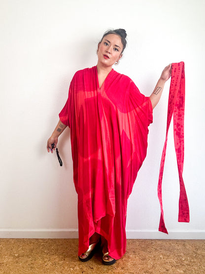 Hand-Dyed High Low Kimono Coral Fuchsia Arc
