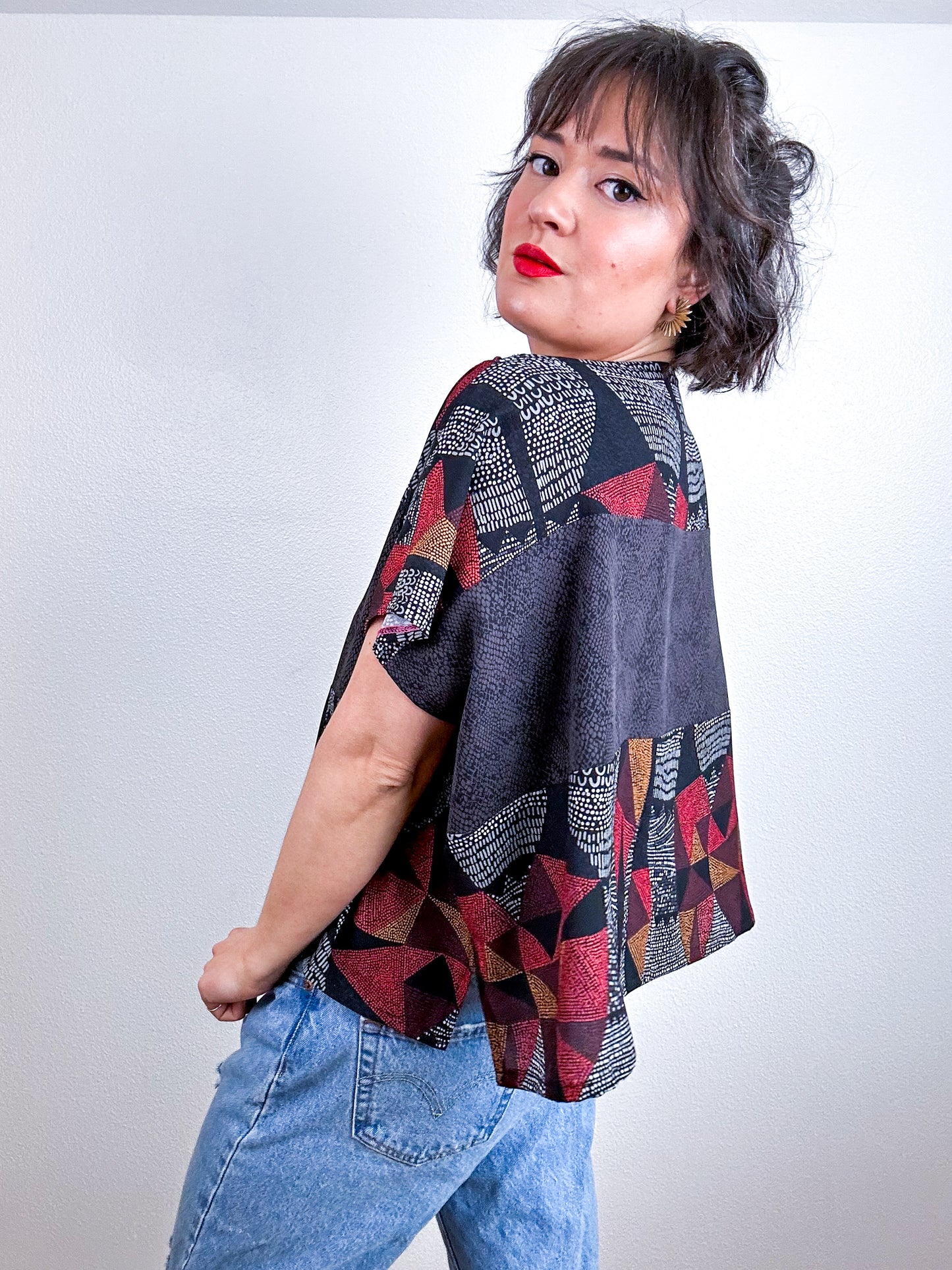 Scrappy Crop Black Rust Print
