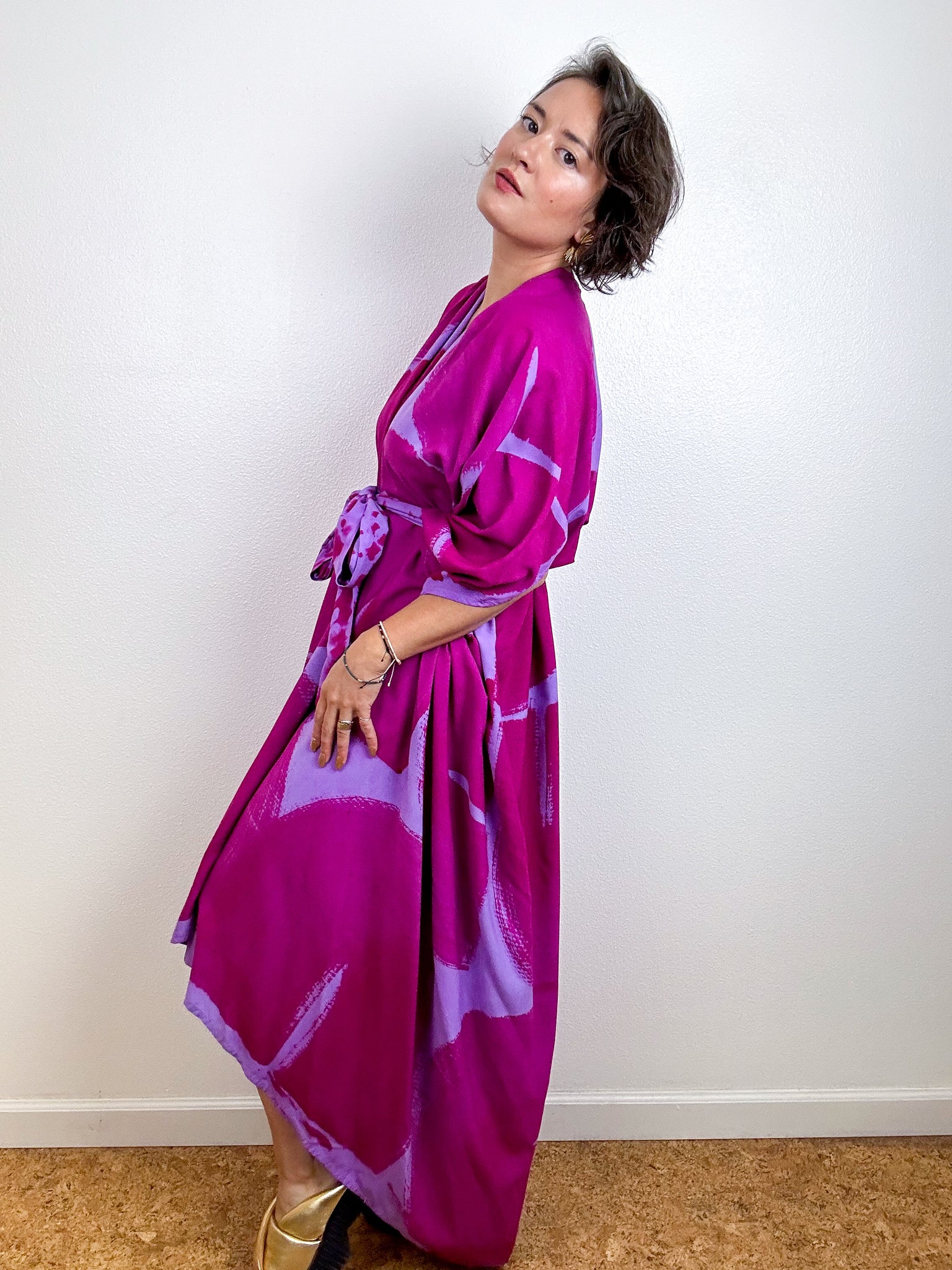 Hand-Dyed High Low Kimono Lilac Amethyst Arc